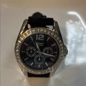 Geneva Platinum Black and Silver Women's Watch